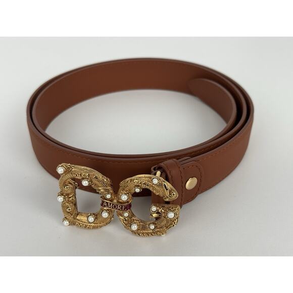 Dolce & Gabbana DG Amore Leather Belt in Deep Brown - Picture 1 of 13